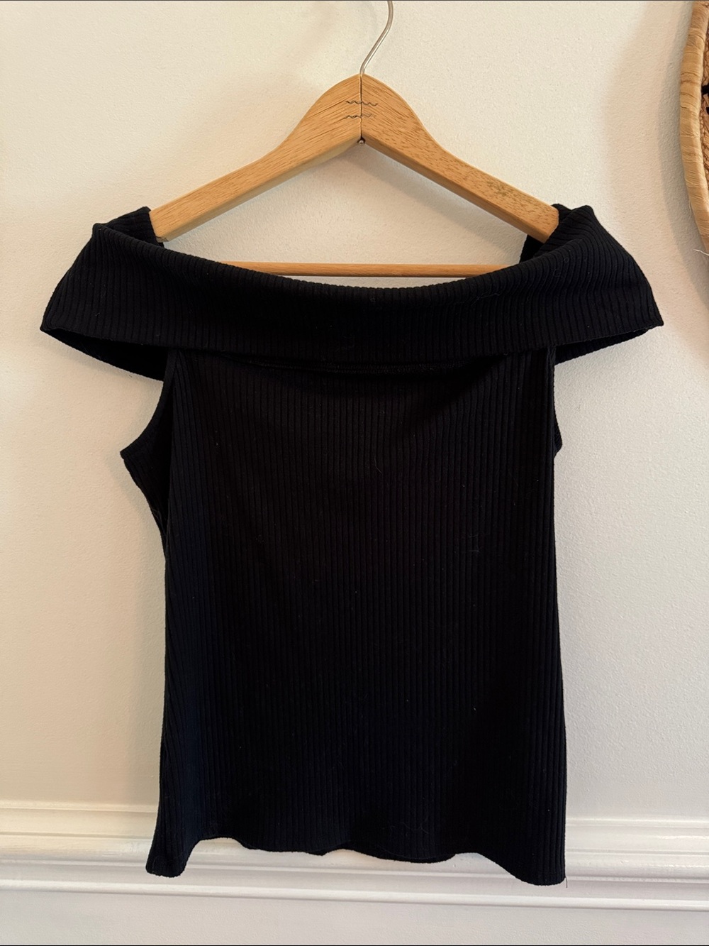 a new day Black Off-the-Shoulder Ribbed Sweater Top